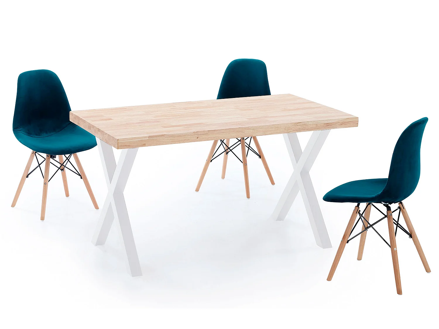 Table à manger coloris chêne nordique / pieds blanc , Longueur 140 x largeur 80 cm x Hauteur 76 cm