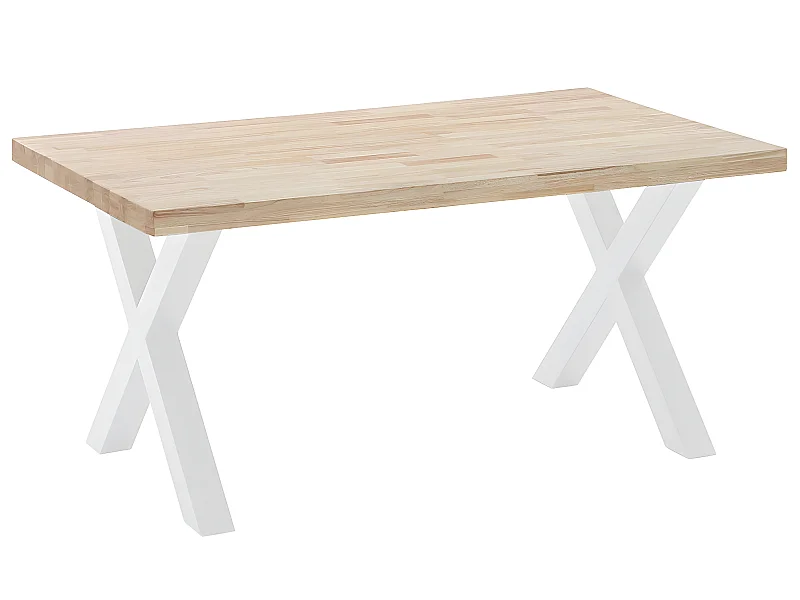 Table à manger en bois coloris chêne nordique / pieds blanc - Longueur 160 x profondeur 90 x hauteur 76 cm