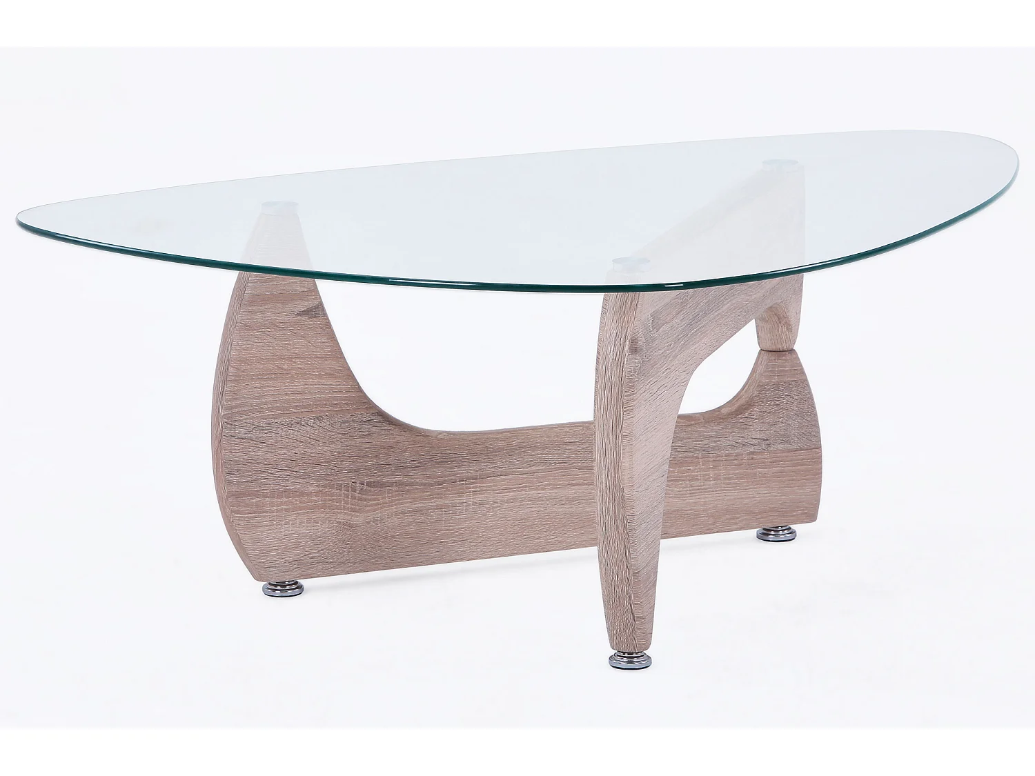 Table basse en verre avec pieds coloris chêne - Longueur 110 x Profondeur 70 x Hauteur 40 cm