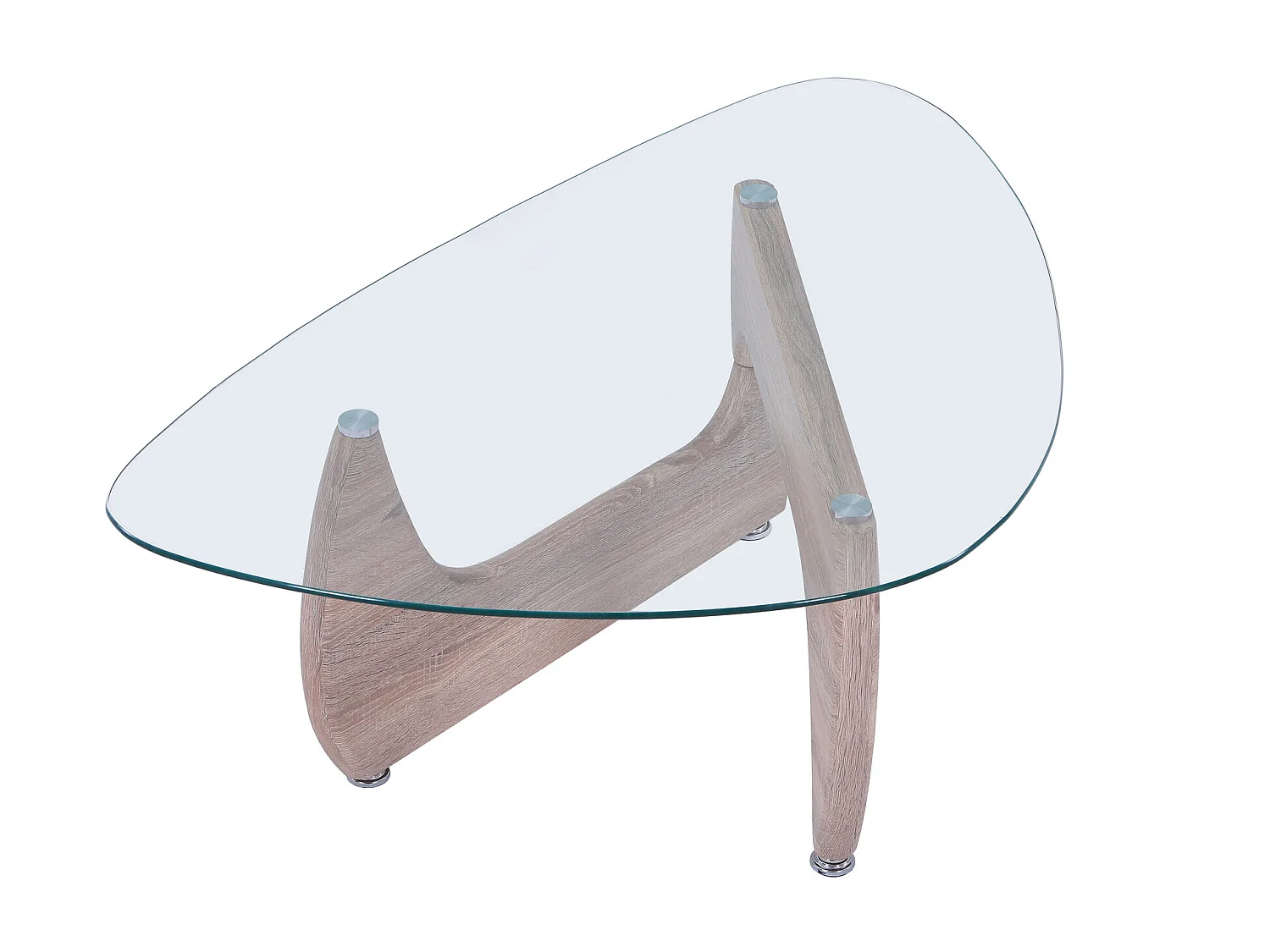 Table basse en verre avec pieds coloris chêne - Longueur 110 x Profondeur 70 x Hauteur 40 cm