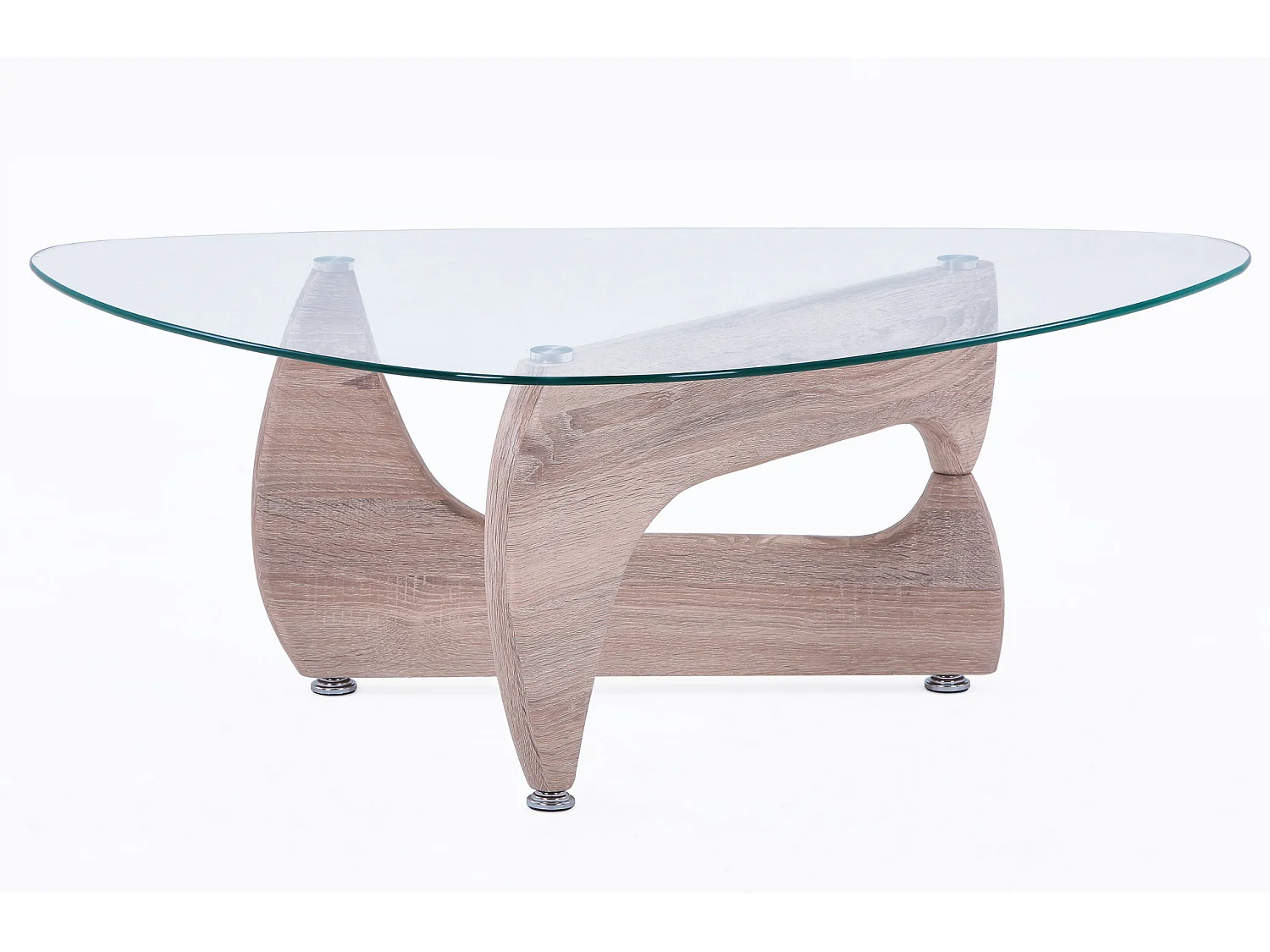 Table basse en verre avec pieds coloris chêne - Longueur 110 x Profondeur 70 x Hauteur 40 cm