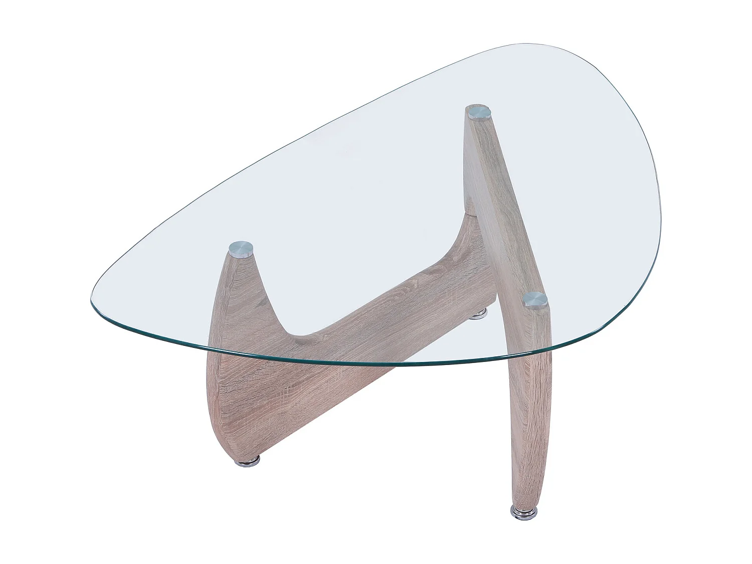 Table basse en verre avec pieds coloris chêne - Longueur 110 x Profondeur 70 x Hauteur 40 cm