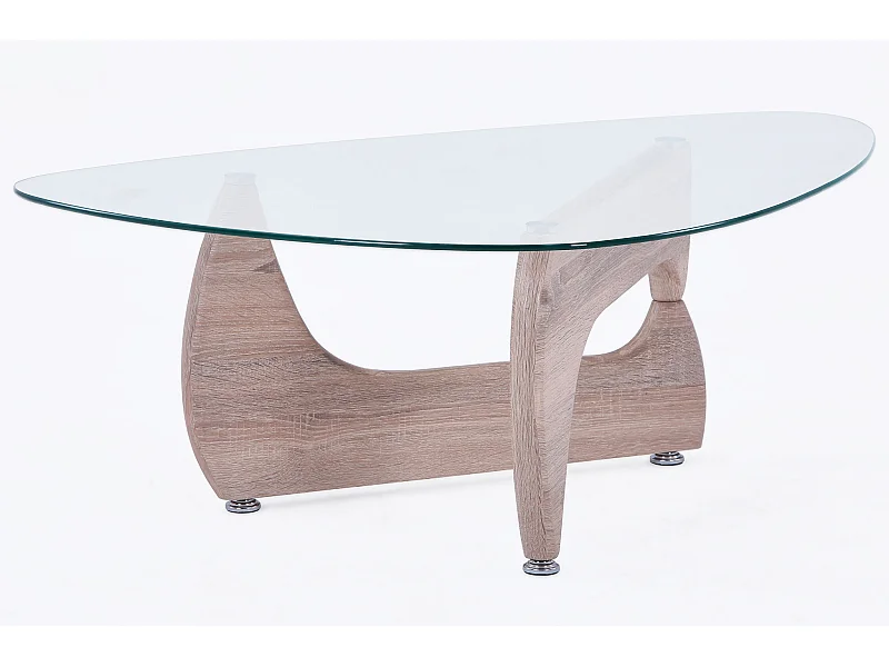 Table basse en verre avec pieds coloris chêne - Longueur 110 x Profondeur 70 x Hauteur 40 cm