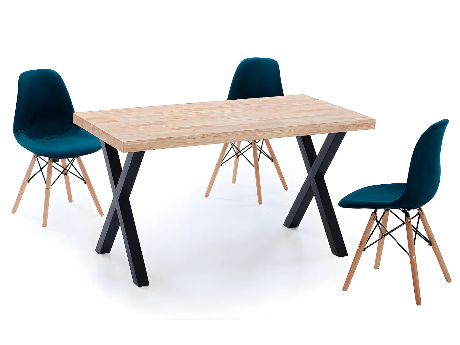 Table à manger en bois coloris chêne / pieds noir - Longueur 140 x profondeur 80 x hauteur 76 cm