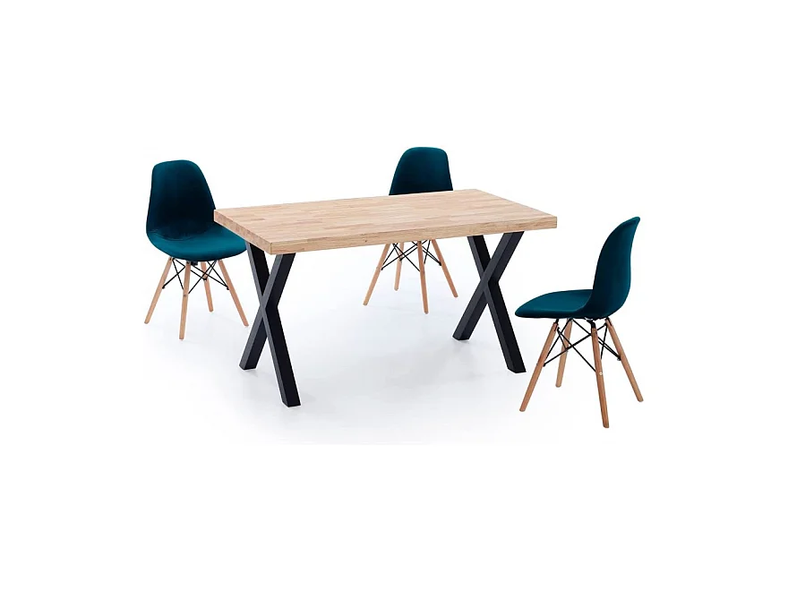 Table à manger en bois coloris chêne / pieds noir - Longueur 140 x profondeur 80 x hauteur 76 cm
