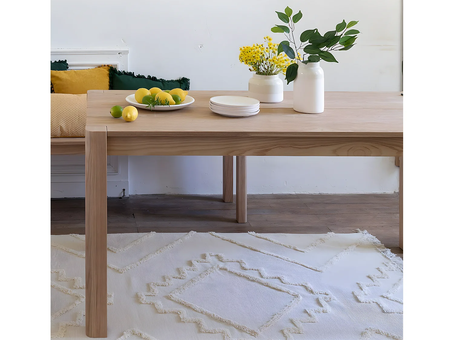 Table à manger / table repas coloris naturel - Longueur 160 x Profondeur 79,5 x Hauteur 76 cm