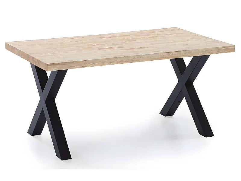 Table à manger en bois coloris chêne / pieds noir - Longueur 160 x profondeur 90 x hauteur 76 cm