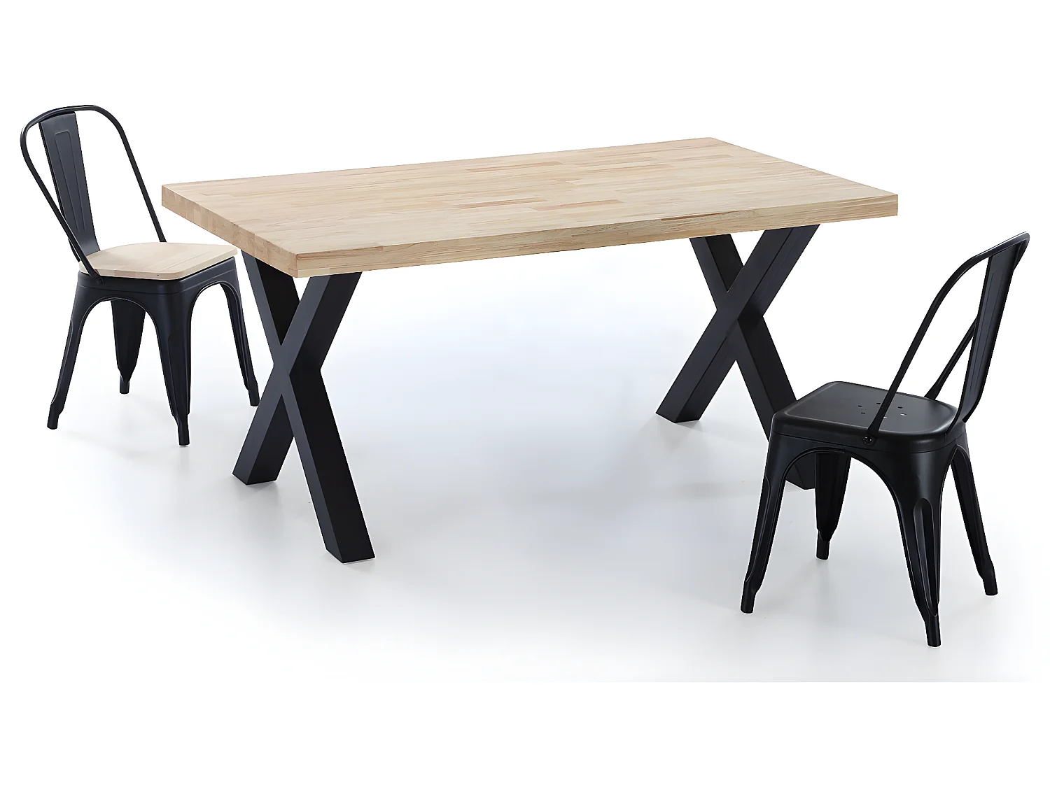 Table à manger en bois coloris chêne / pieds noir - Longueur 160 x profondeur 90 x hauteur 76 cm
