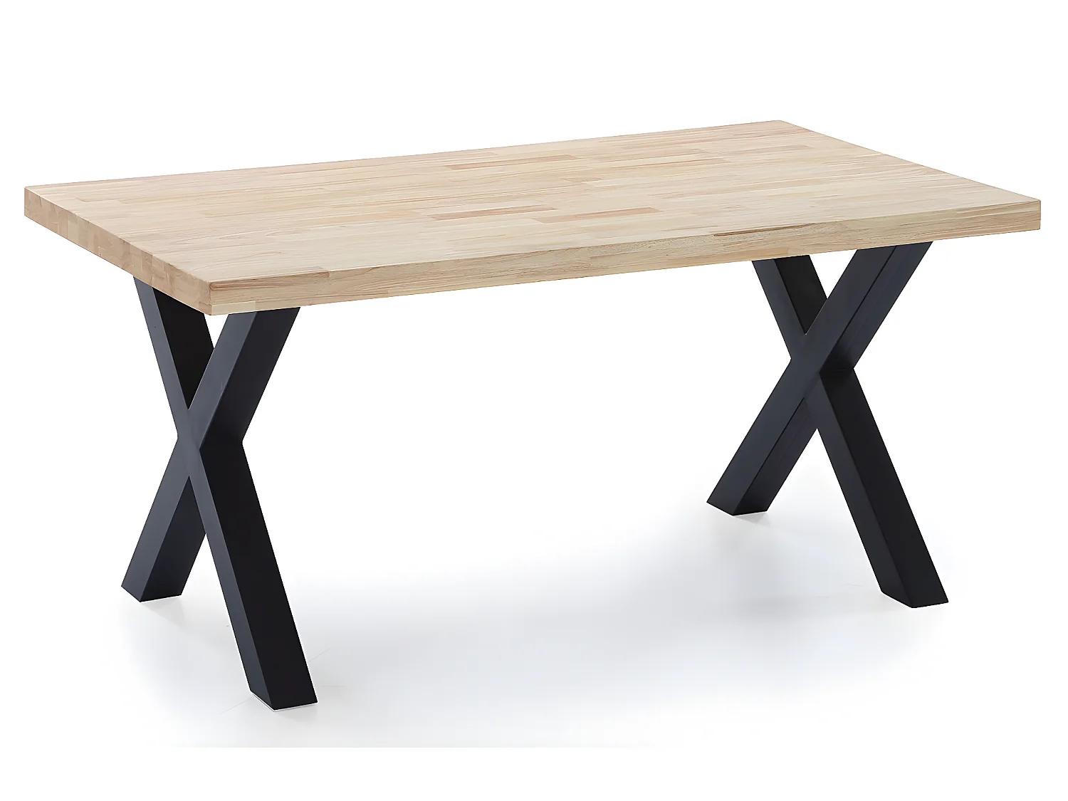 Table à manger en bois coloris chêne / pieds noir - Longueur 160 x profondeur 90 x hauteur 76 cm