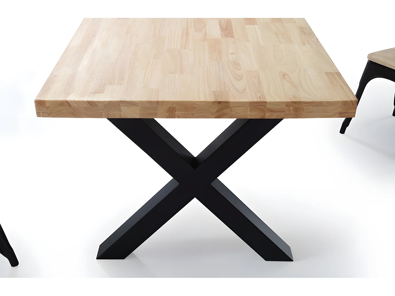 Table à manger en bois coloris chêne / pieds noir - Longueur 160 x profondeur 90 x hauteur 76 cm