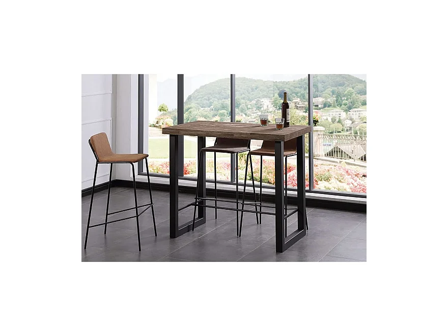 Table haute en bois coloris chêne américain / pieds noir -    Longueur 120 x profondeur 70 x  Hauteur 100 cm