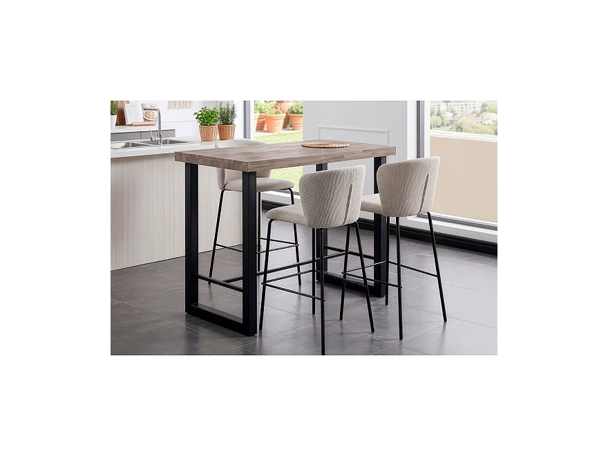 Table haute en bois coloris chêne américain / pieds noir -    Longueur 120 x profondeur 70 x  Hauteur 100 cm