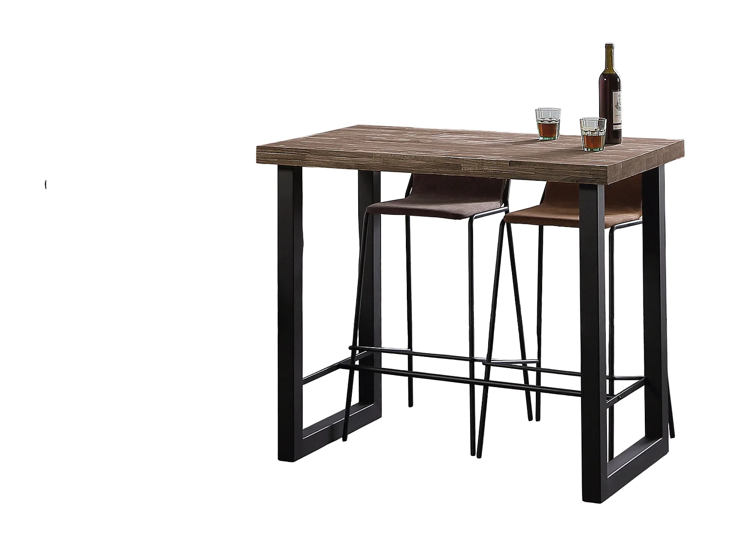 Table haute en bois coloris chêne américain / pieds noir - Longueur 120 x profondeur 70 x Hauteur 100 cm