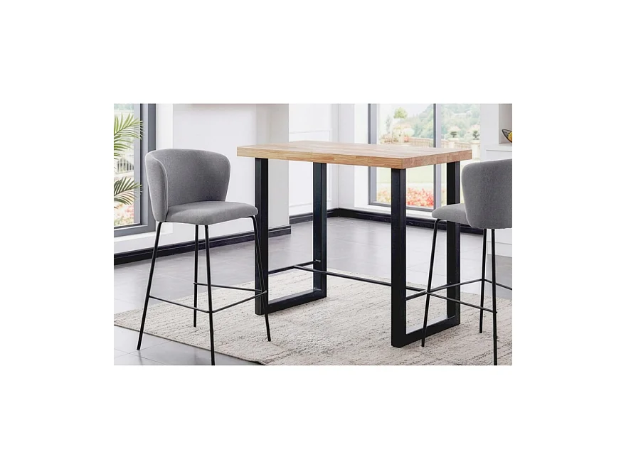 Table haute en bois coloris chêne nordique / pieds noir - Longueur 120 x profondeur 70 x  Hauteur 100 cm