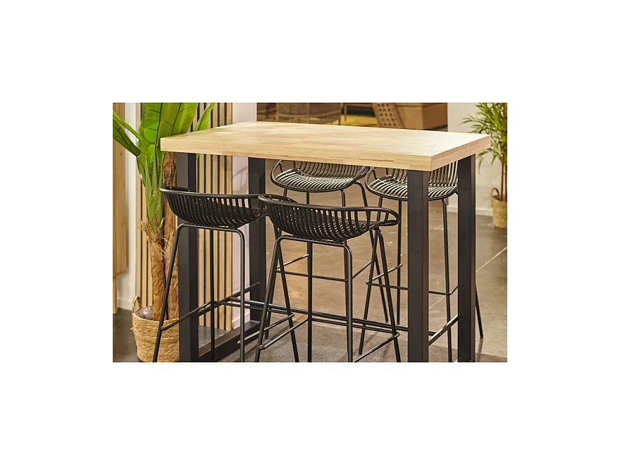 Table haute en bois coloris chêne nordique / pieds noir - Longueur 120 x profondeur 70 x  Hauteur 100 cm