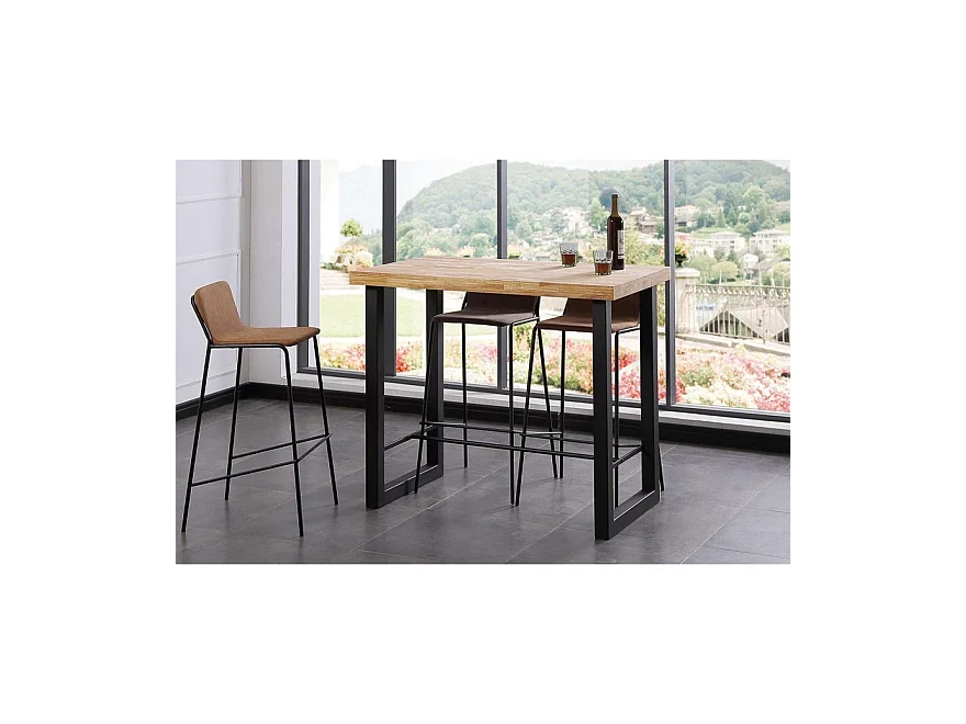 Table haute en bois coloris chêne nordique / pieds noir - Longueur 120 x profondeur 70 x  Hauteur 100 cm
