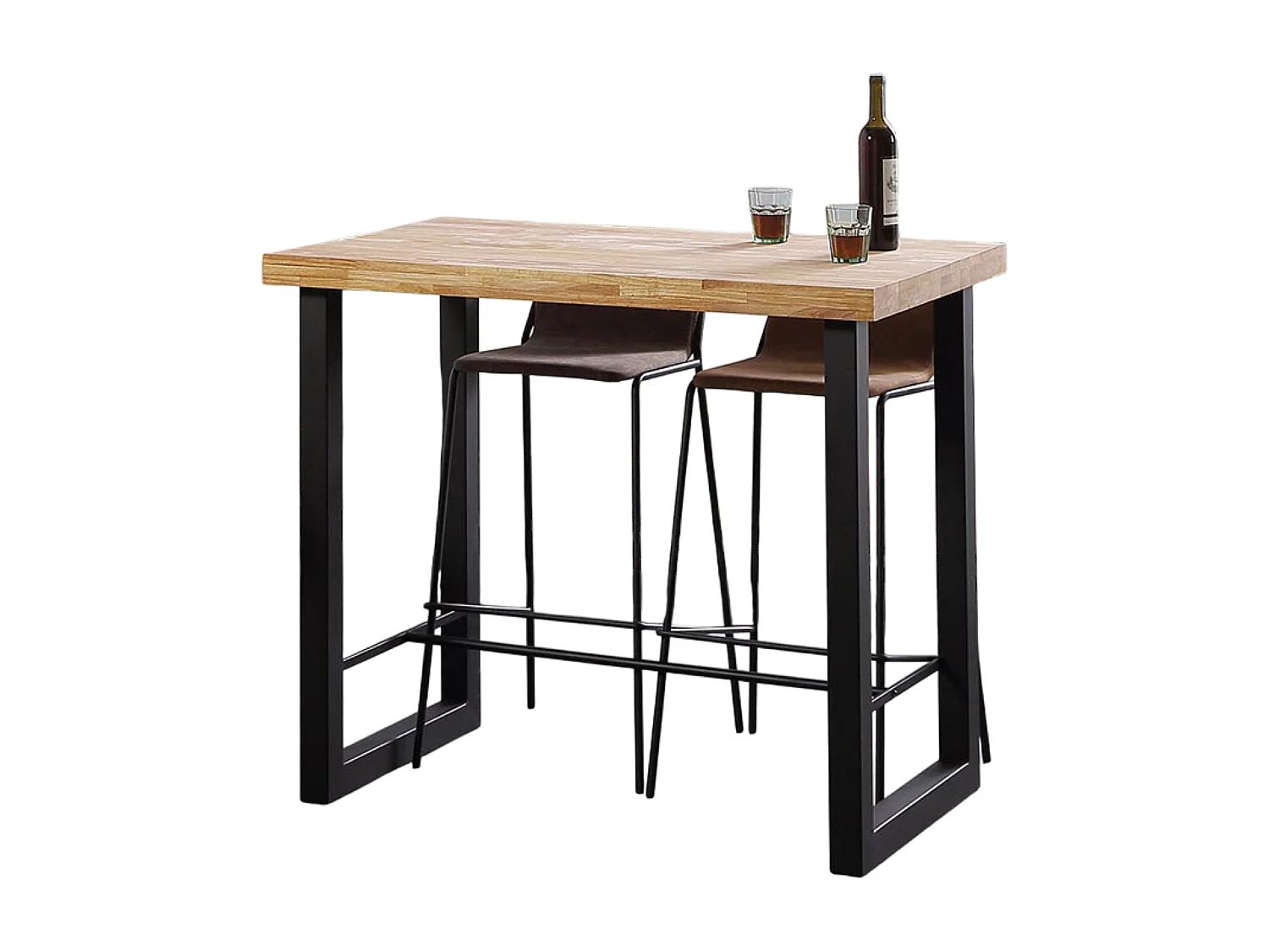 Table haute en bois coloris chêne nordique / pieds noir - Longueur 120 x profondeur 70 x Hauteur 100 cm