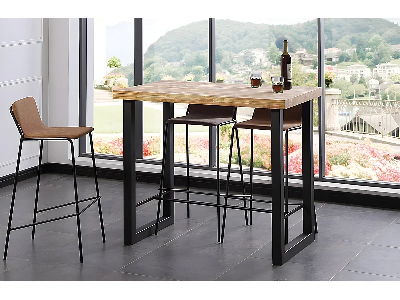 Table haute en bois coloris chêne nordique / pieds noir - Longueur 120 x profondeur 70 x Hauteur 100 cm