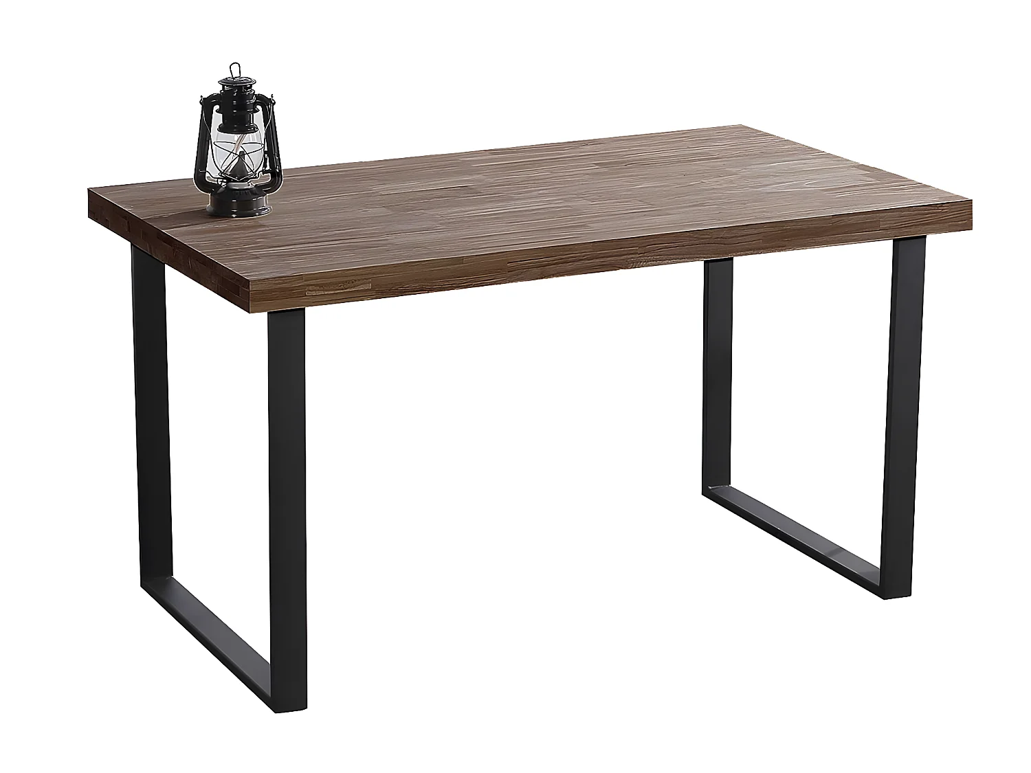 Table à manger rectangulaire en bois coloris chêne américain / pieds noir - Longueur 140 x profondeur 80 x hauteur 76 cm