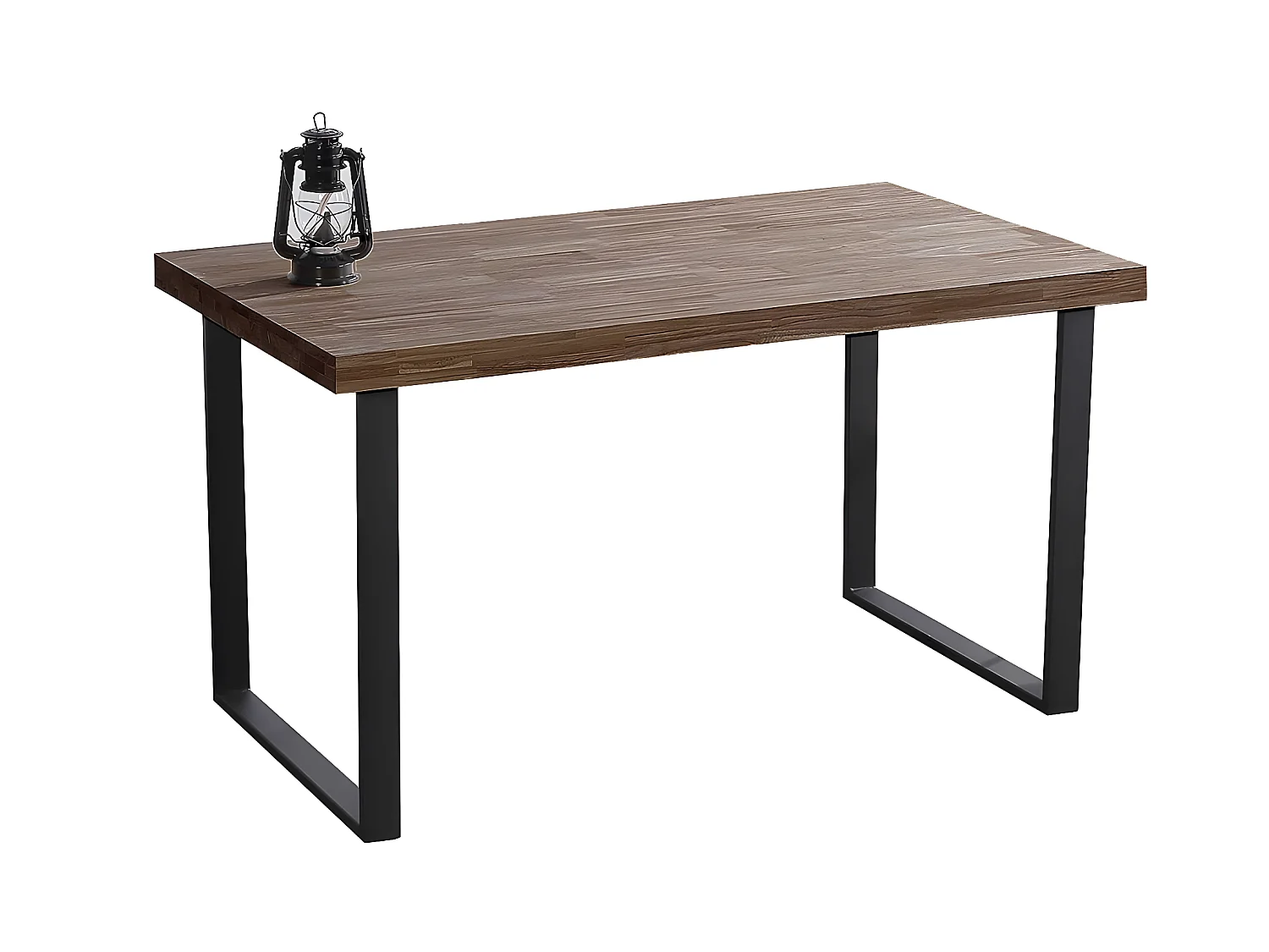 Table à manger rectangulaire en bois coloris chêne américain / pieds noir - Longueur 140 x profondeur 80 x hauteur 76 cm