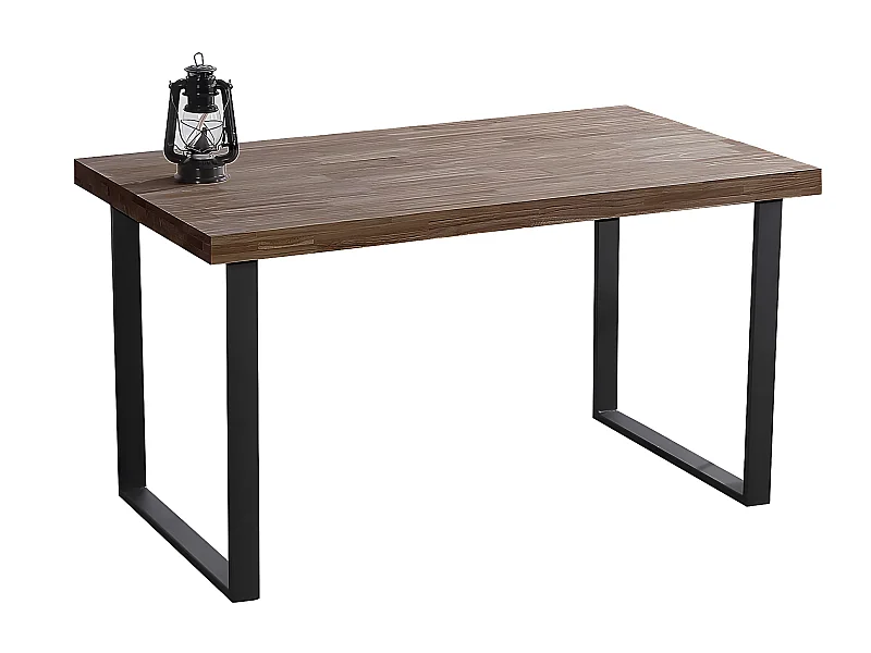 Table à manger rectangulaire en bois coloris chêne américain / pieds noir - Longueur 140 x profondeur 80 x hauteur 76 cm
