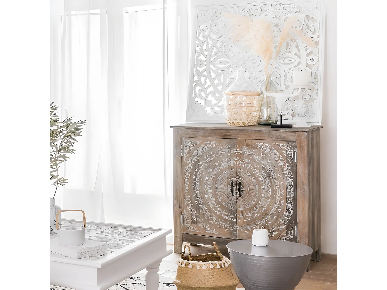 Buffet avec 2 portes en métal coloris marron - Longueur 90 x Profondeur 40 x Hauteur 90 cm