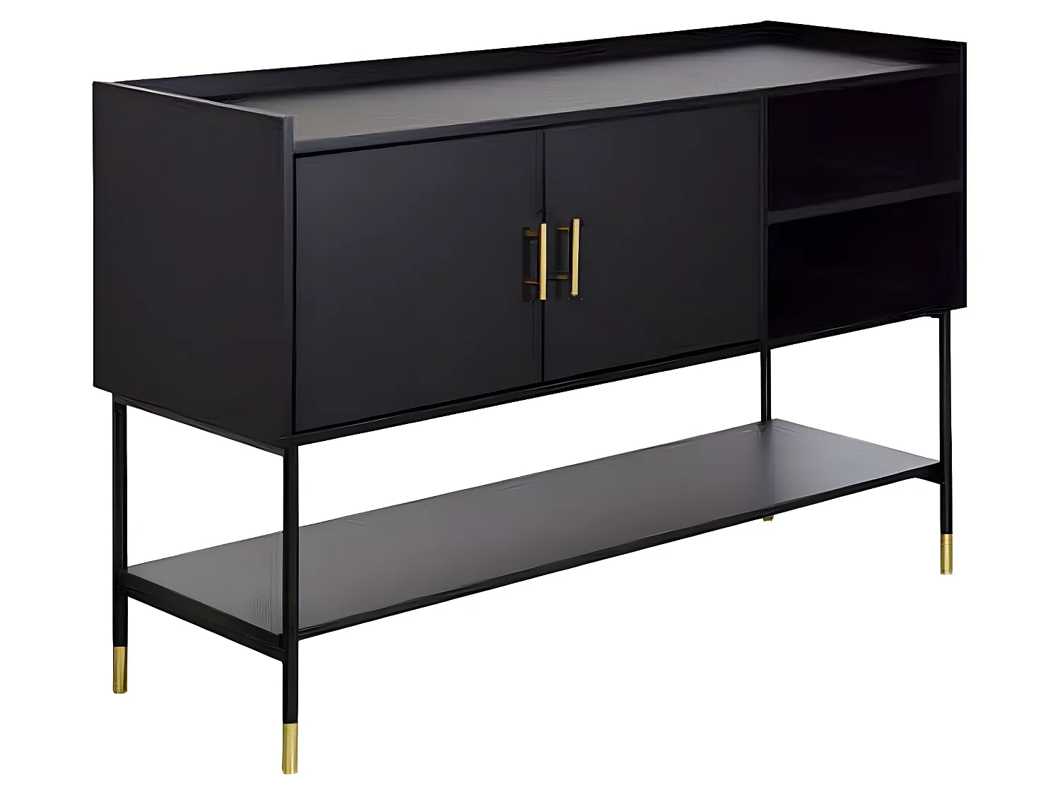 Buffet avec 2 portes en bois / fer coloris noir - Longueur 120 x Profondeur 40 x Hauteur 80 cm