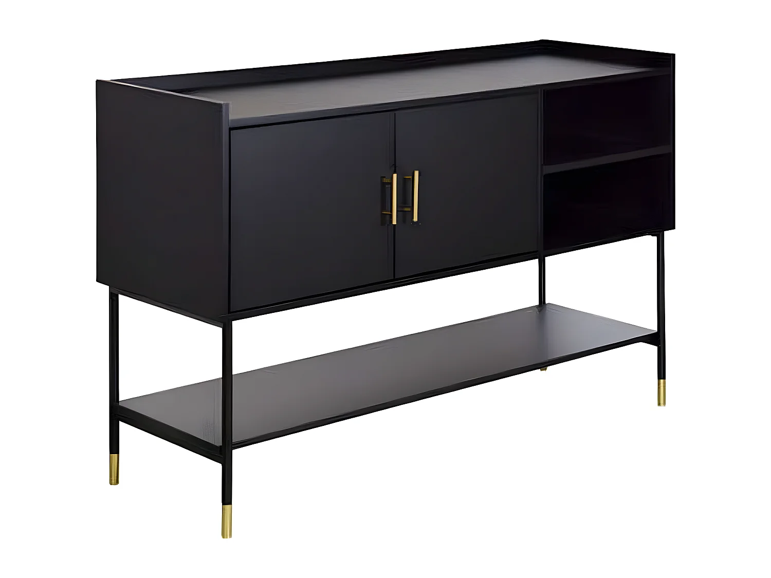 Buffet avec 2 portes en bois / fer coloris noir - Longueur 120 x Profondeur 40 x Hauteur 80 cm