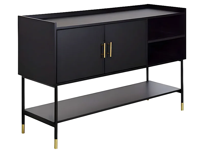 Buffet avec 2 portes en bois / fer coloris noir - Longueur 120 x Profondeur 40 x Hauteur 80 cm