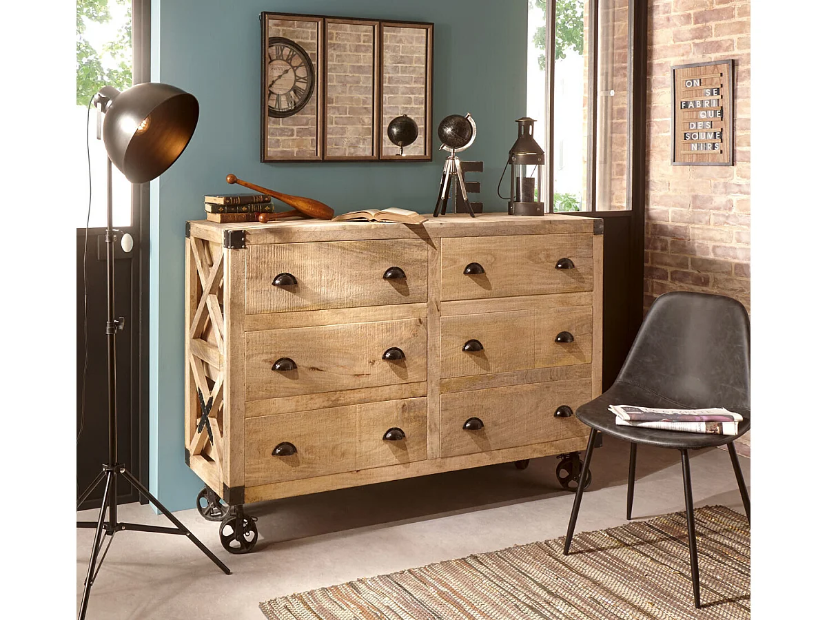 Buffet en bois de manguier coloris stable - Longueur 150 x Profondeur 40,3 x Hauteur 104,5 cm