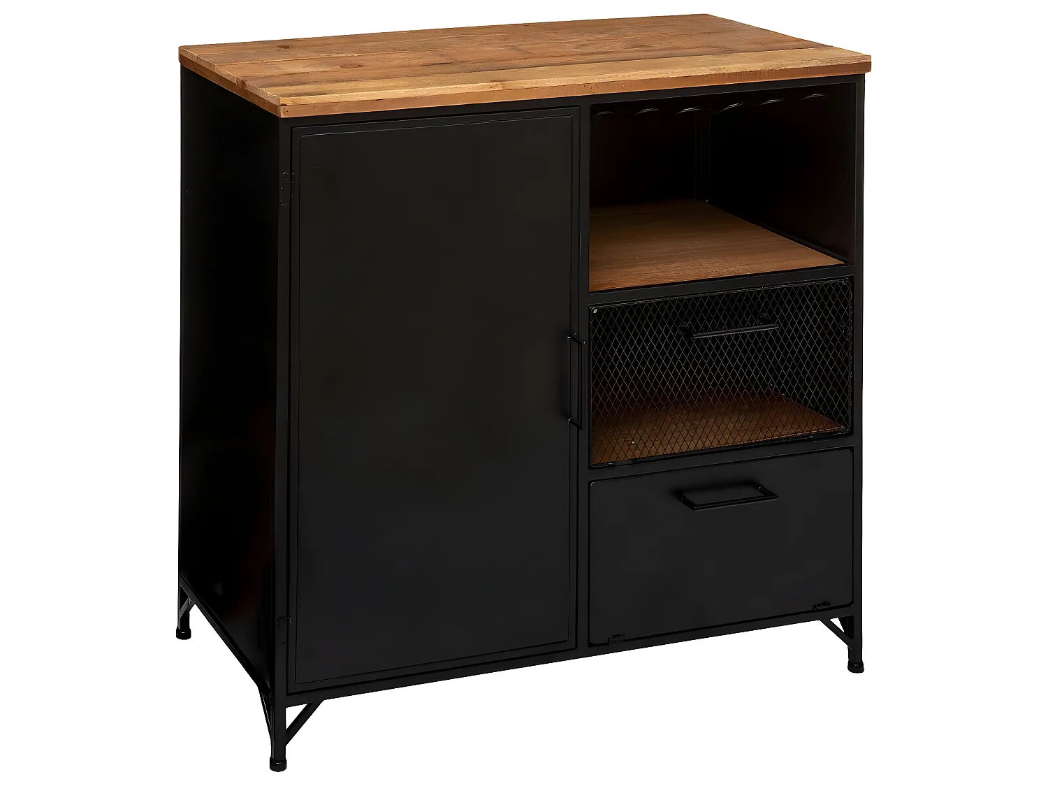 Buffet 1 porte en métal et bois coloris noir - Longueur 80 x Profondeur 42,5 x Hauteur 85 cm