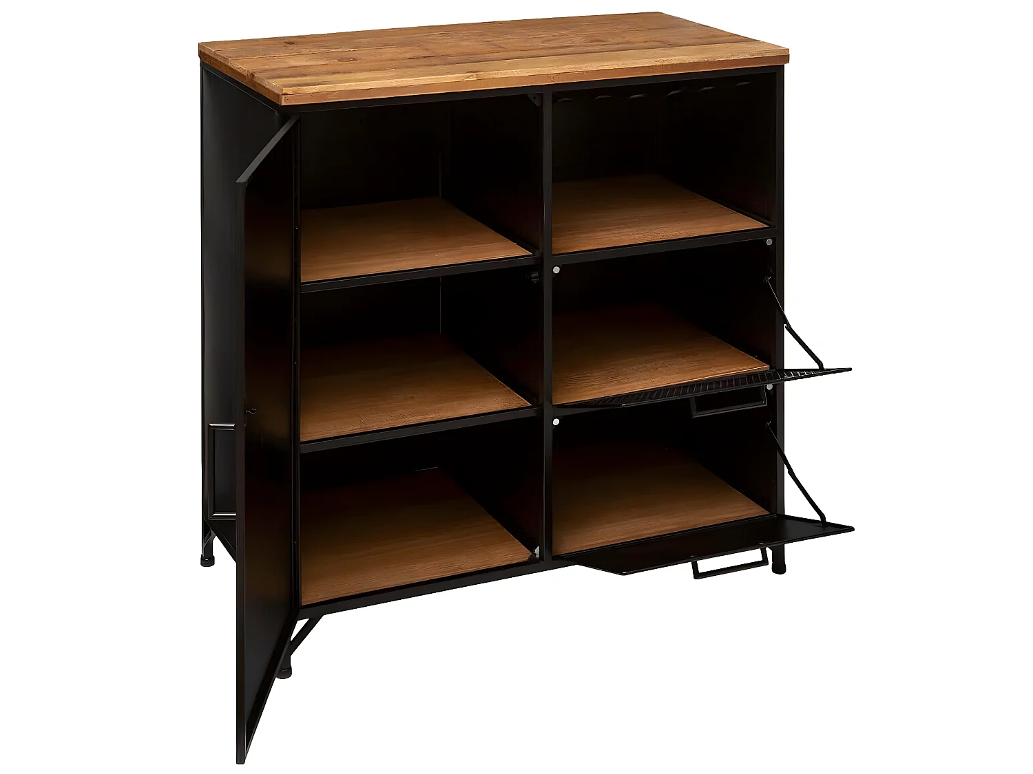 Buffet 1 porte en métal et bois coloris noir - Longueur 80 x Profondeur 42,5 x Hauteur 85 cm