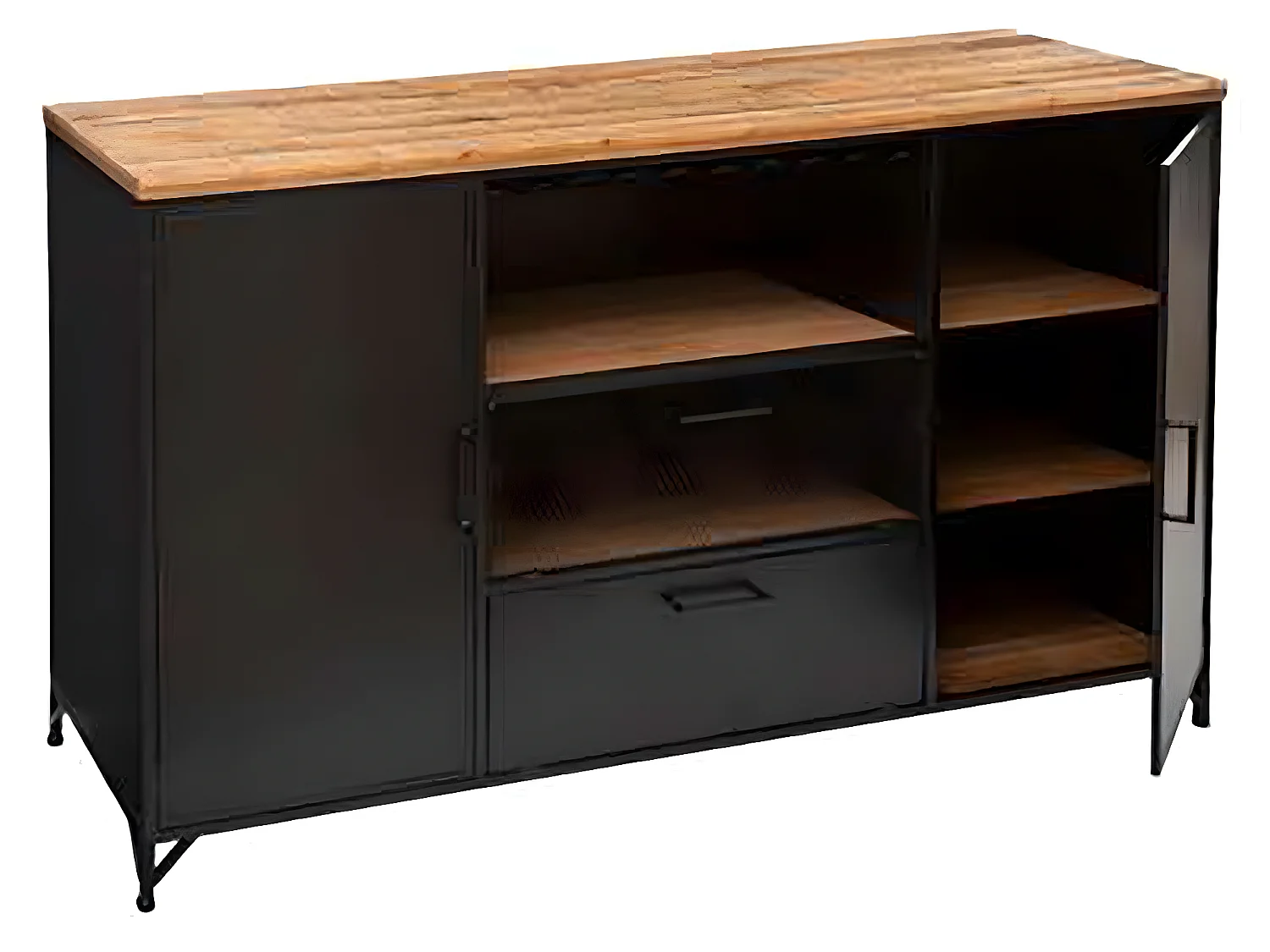 Buffet 2 portes en fer et bois coloris noir - Longueur 140 x P. 42,5 x Hauteur 85 cm