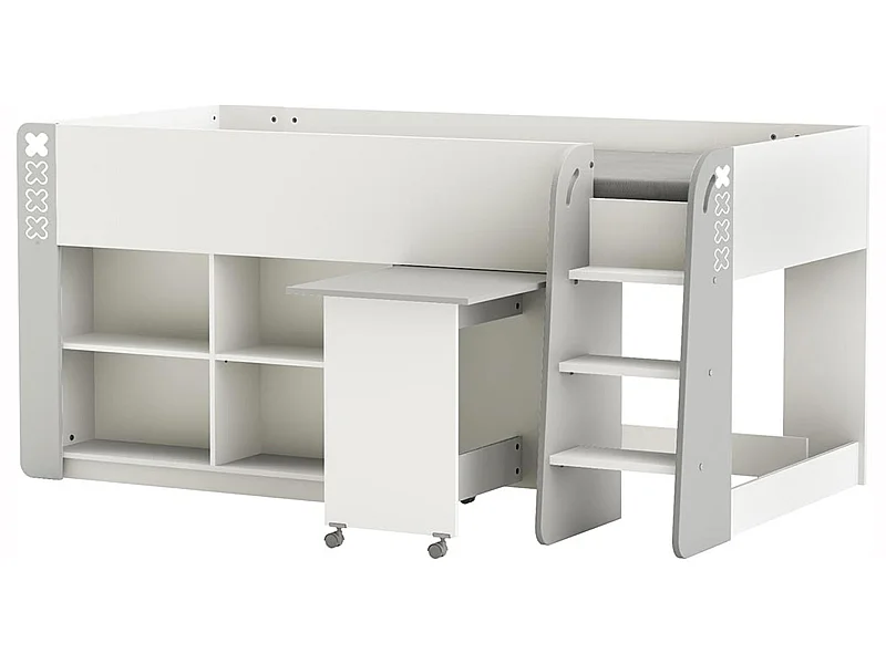 Lit enfant combiné coloris blanc mat/gris foncé - Dim : 210,3 x 97,8 x 124,2 cm