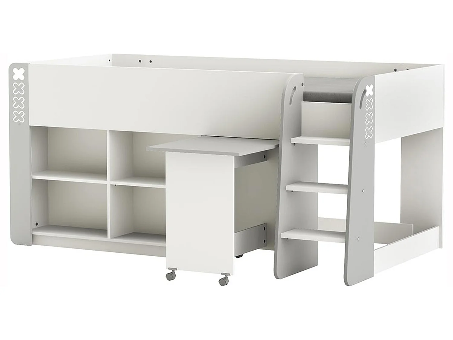 Lit enfant combiné coloris blanc mat/gris foncé - Dim : 210,3 x 97,8 x 124,2 cm