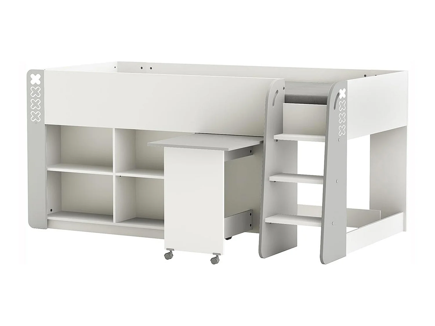 Lit enfant combiné coloris blanc mat/gris foncé - Dim : 210,3 x 97,8 x 124,2 cm