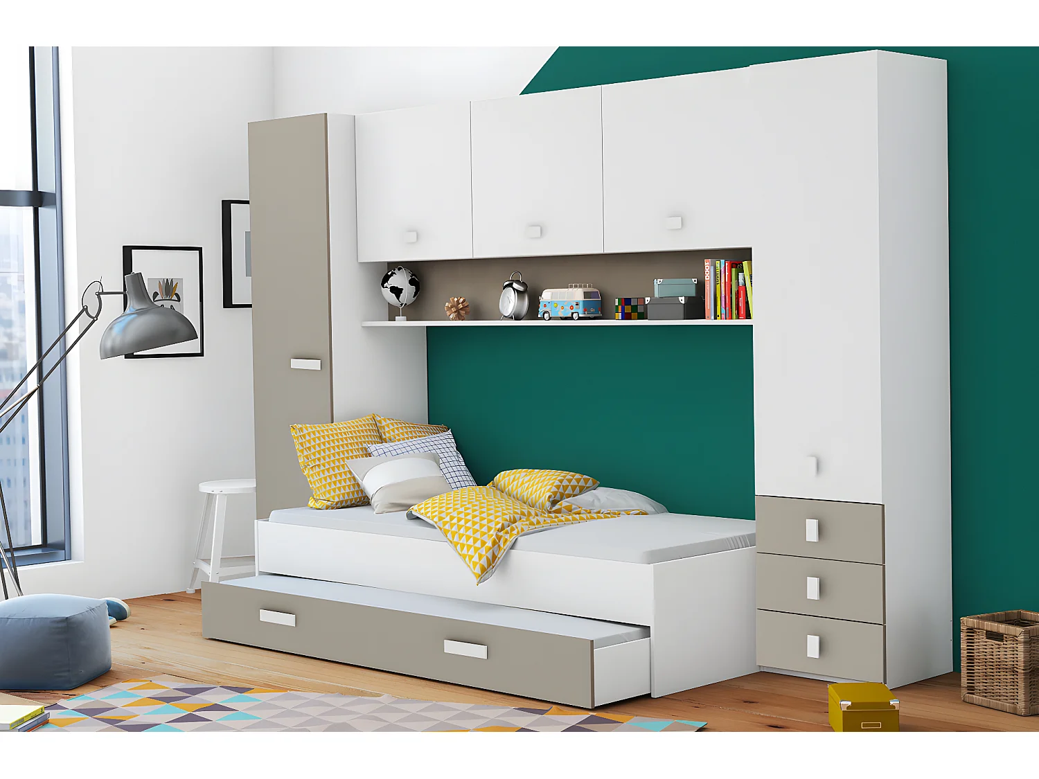 Lit simple enfant coloris blanc mat - 94 x 42,3 x 203 cm