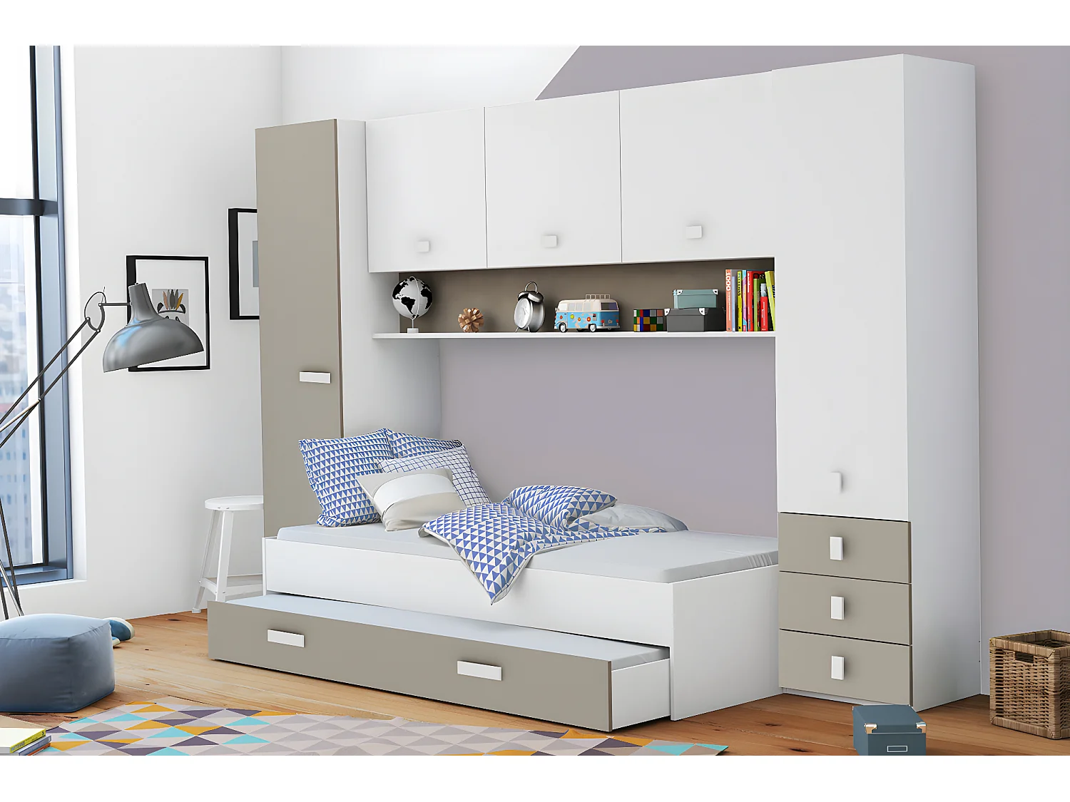 Lit simple enfant coloris blanc mat - 94 x 42,3 x 203 cm