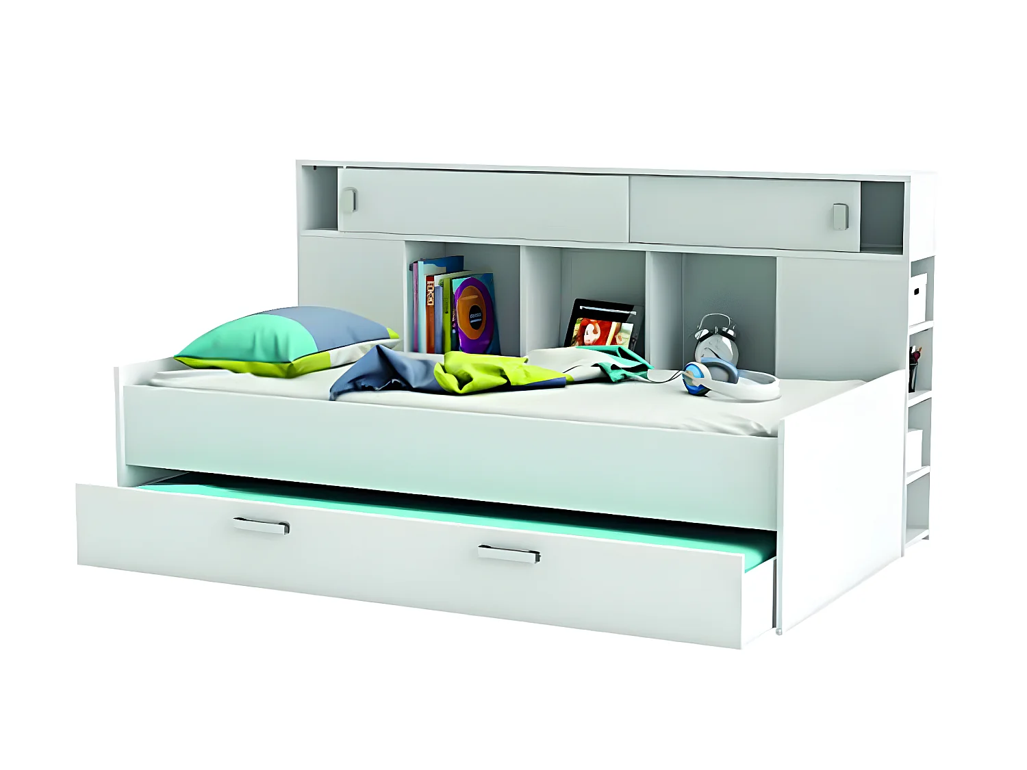 Lit enfant avec environnement coloris blanc mat - 204 x 109 x 122,5 cm