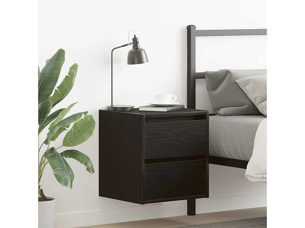 Comodini a Muro 2 pz Rovere Nero 38x34x40 cm