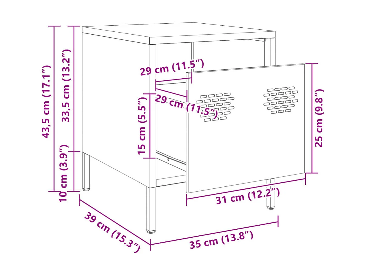 Table de chevet anthracite 35x39x43,5 cm acier