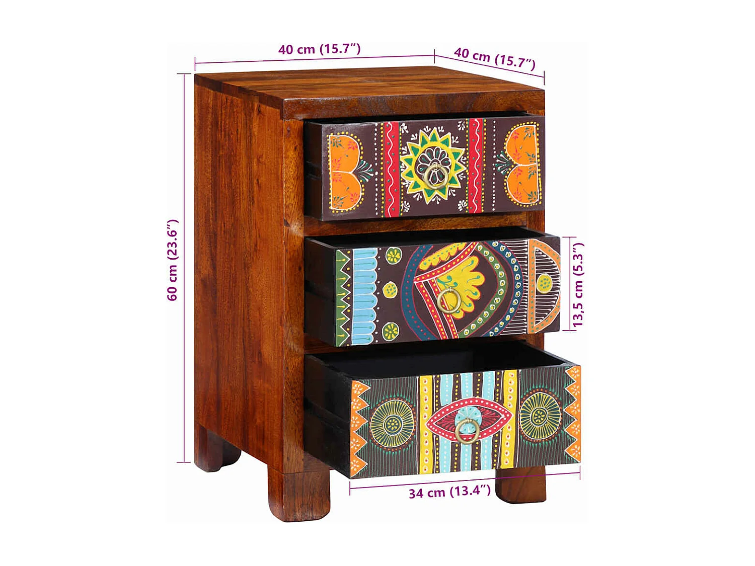 Mesa de cabeceira 40x40x60 cm madeira de acácia maciça