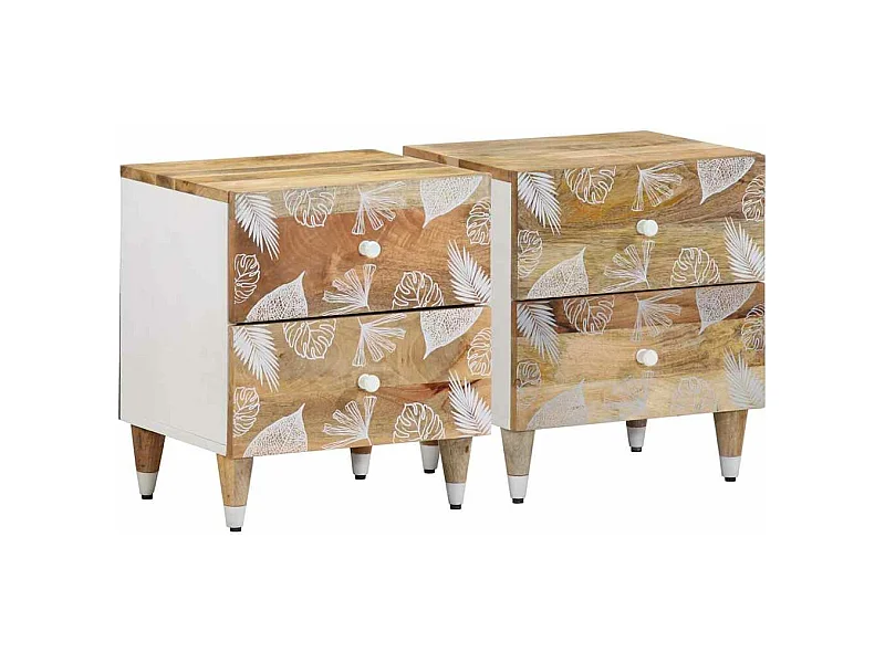 Tables de chevet 2 pcs 40x33,5x46 cm Bois de manguier solide