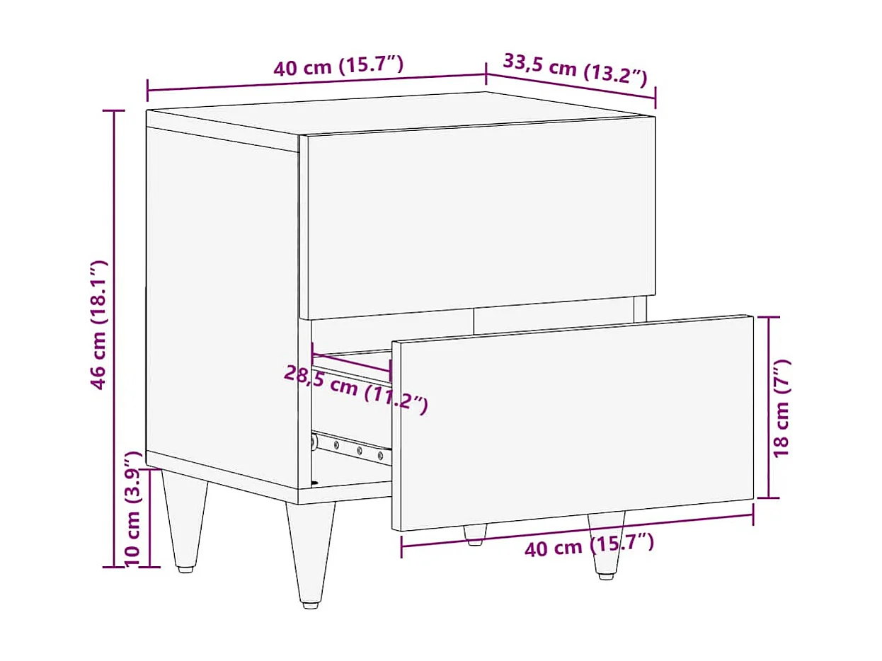 Tables de chevet 2 pcs 40x33,5x46 cm Bois de manguier solide