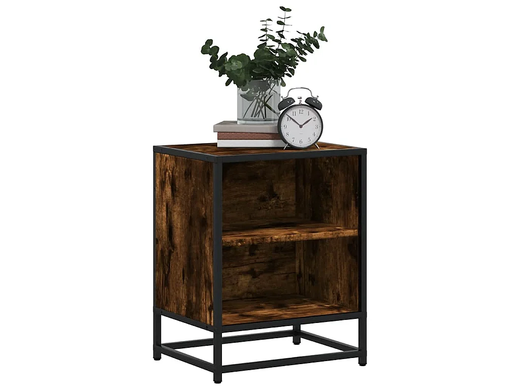 Mesa de cabeceira em carvalho fumado 40x31x50cm madeira e metal