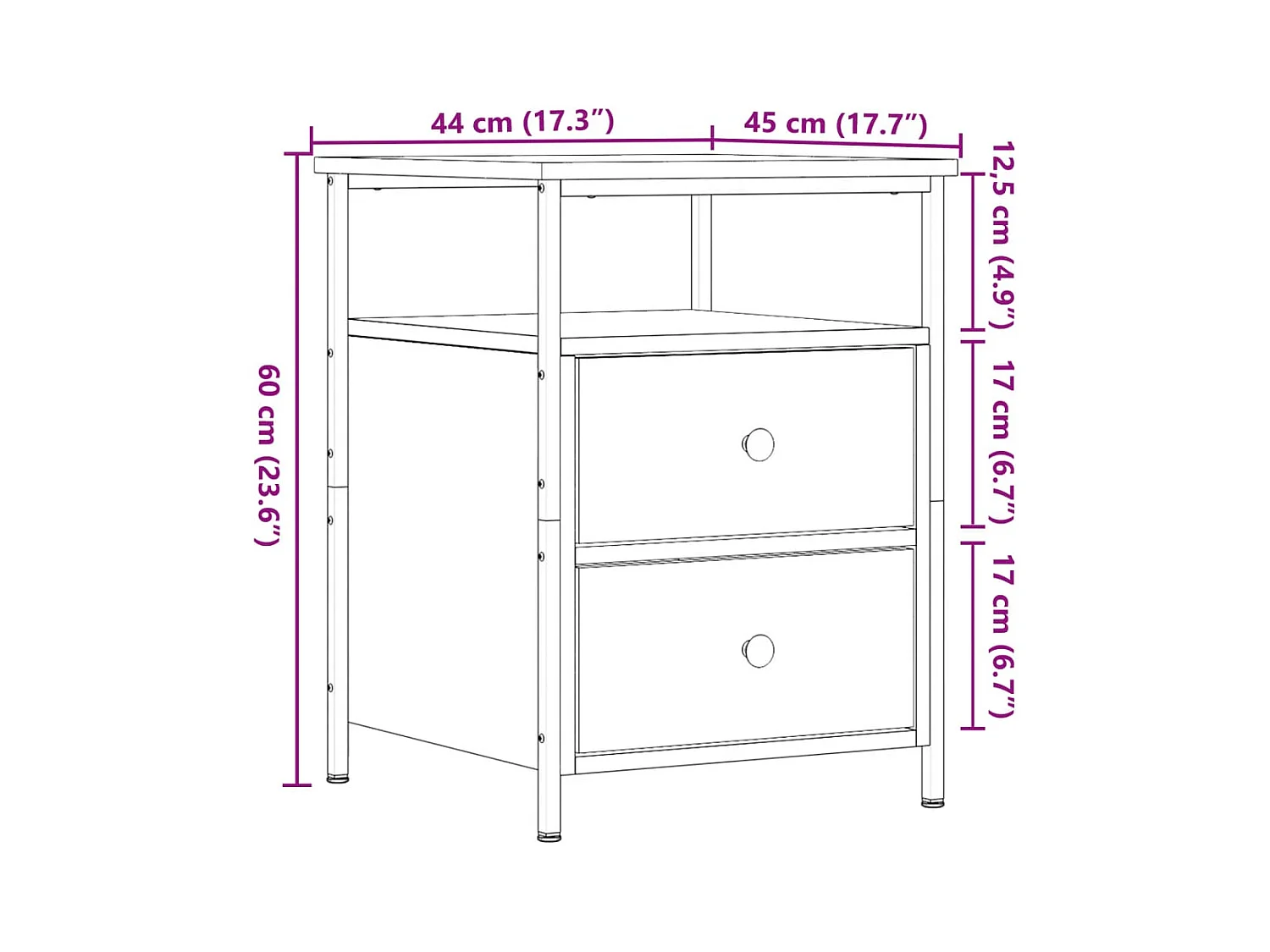 Tables de chevet 2 pcs vieux bois 44x45x60 cm bois d'ingénierie
