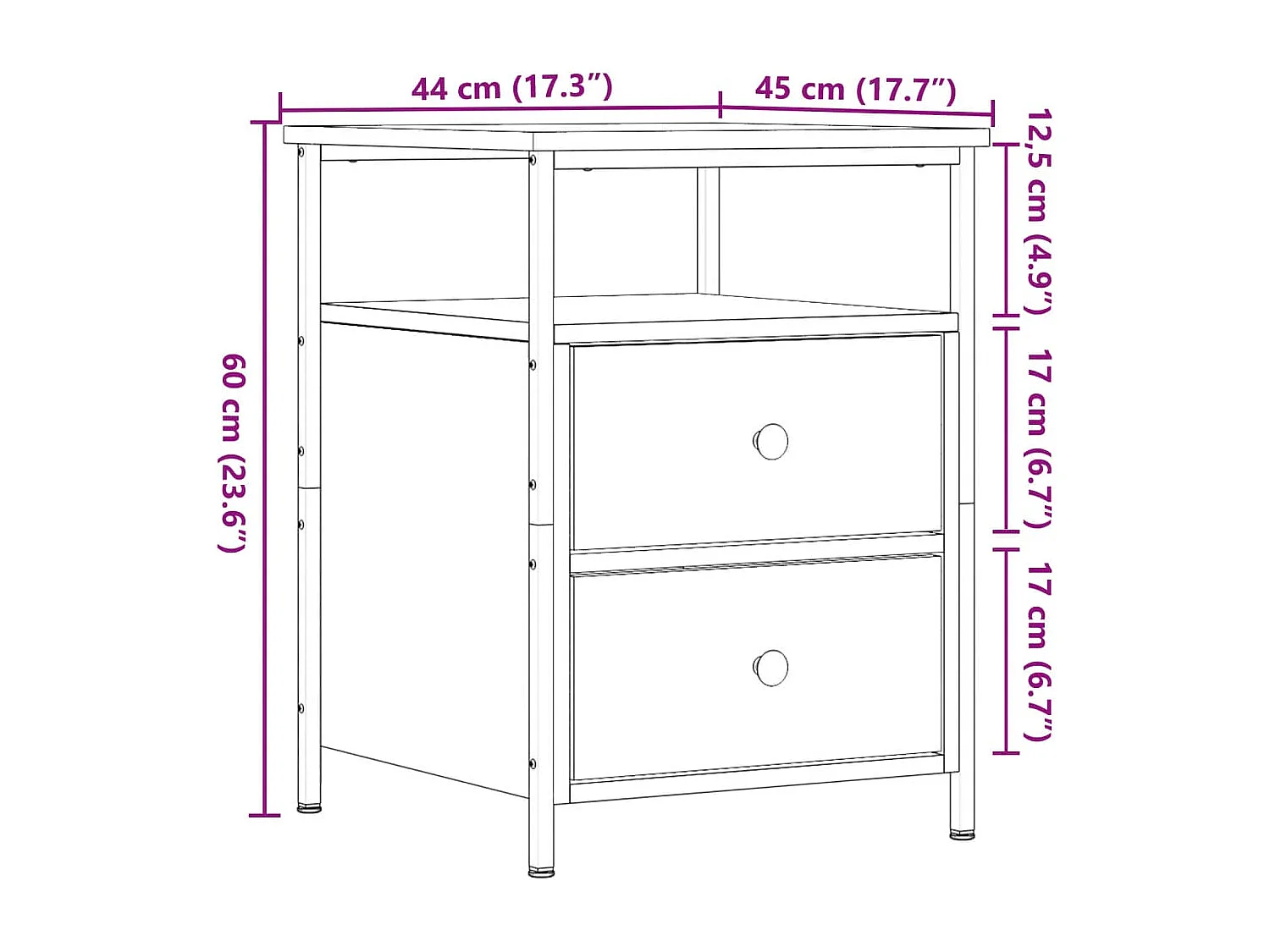Tables de chevet 2 pcs vieux bois 44x45x60 cm bois d'ingénierie