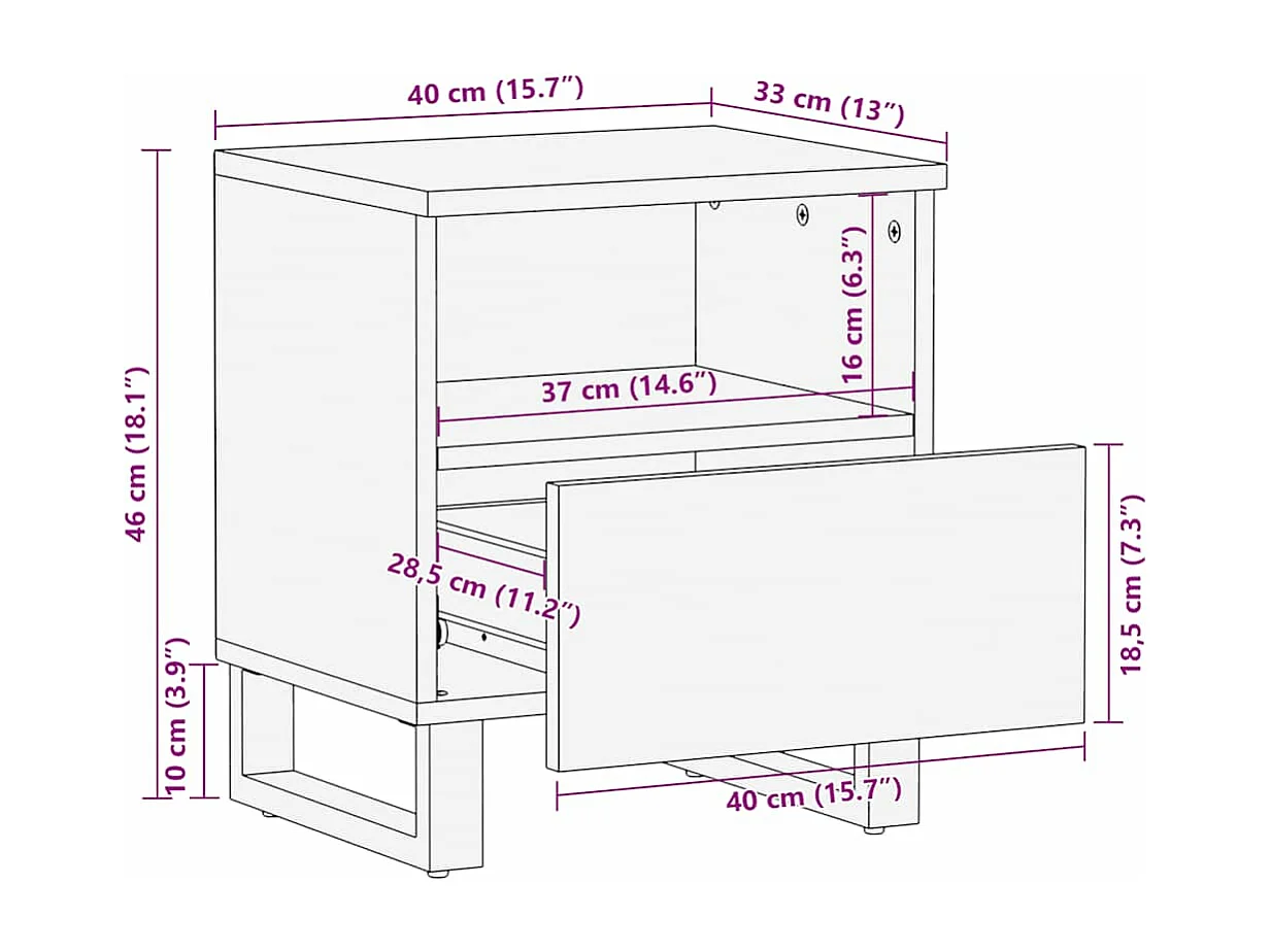 Tables de chevet 2 pcs noir 40x33x46 cm bois de manguier solide