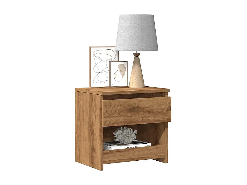 Table de chevet chêne artisanal 40x30x39 cm bois d'ingénierie