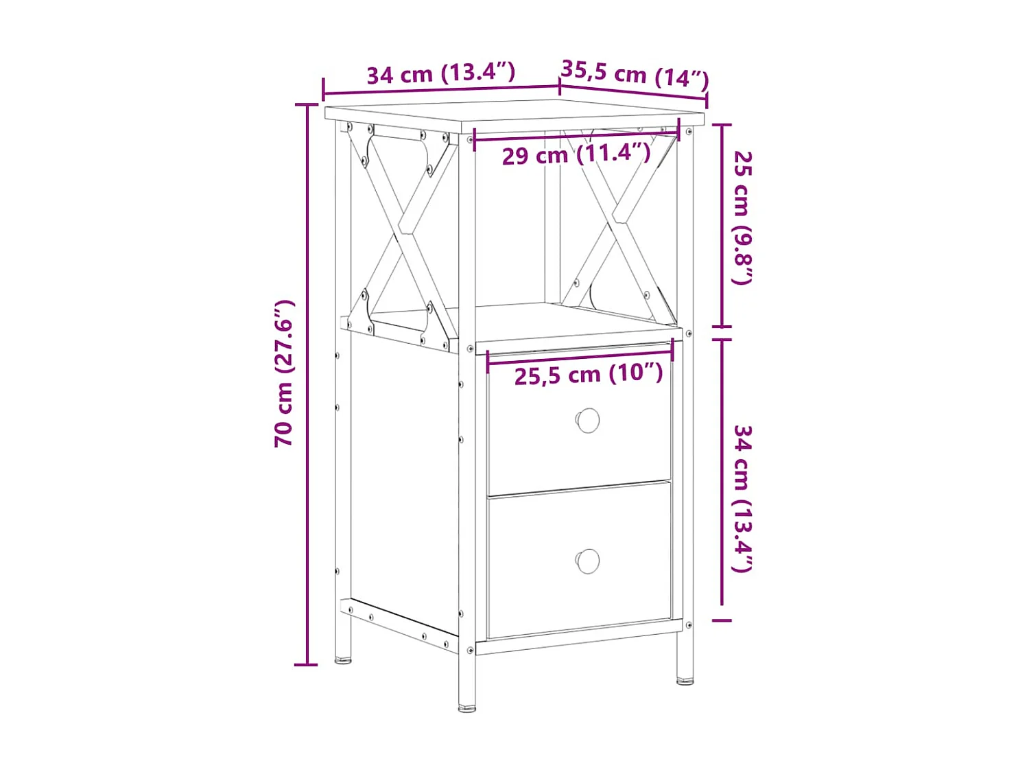Tables de chevet 2 pcs vieux bois 34x35,5x70 cm bois ingénierie